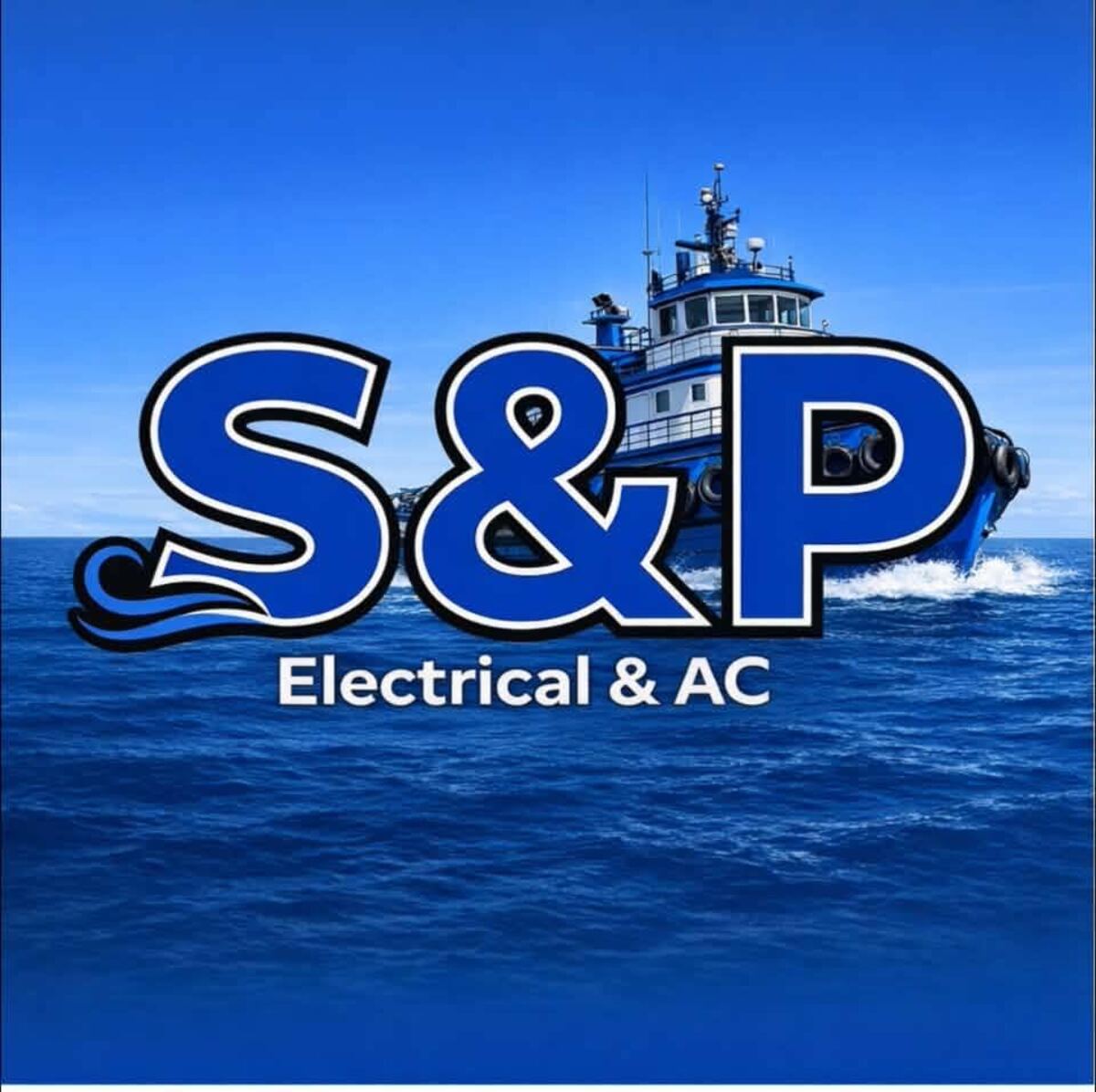 S&P marine electrical logo with tugboat